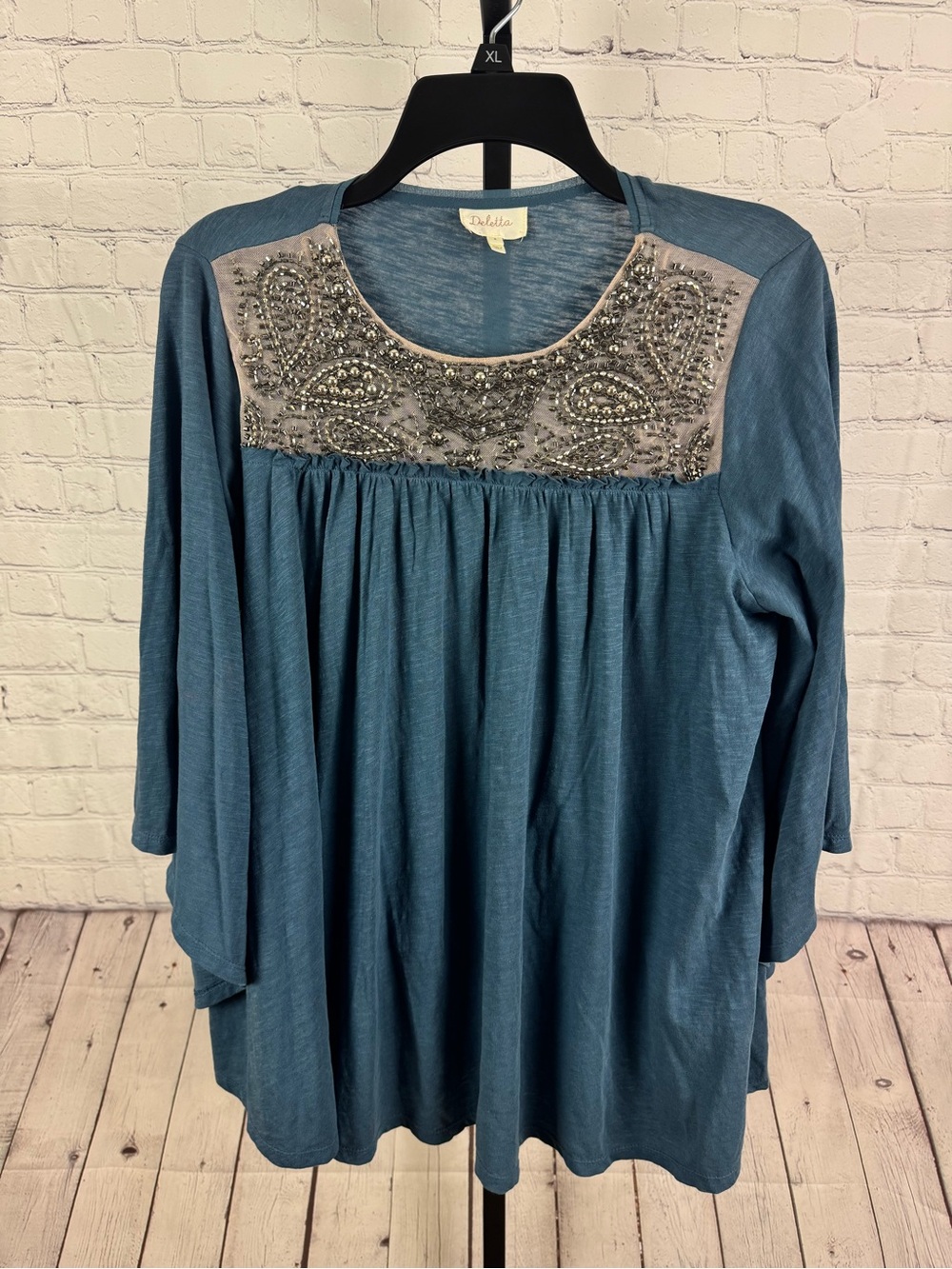 Anthropologie Deletta Josephine Beaded Embellished Kimono Swing Blouse Top Sz M